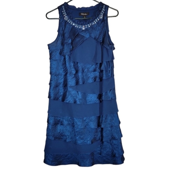SL Fashions Blue Rhinestoned Mini Dress Sz 12 - Picture 1 of 5